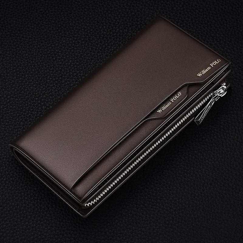 Portefeuille long homme en cuir véritable multifonction avec zip et compartiment téléphone grande capacité — photo 9