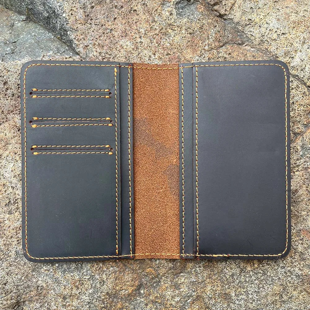 Protège-passeport et portefeuille long en cuir de vachette véritable personnalisé — photo 2