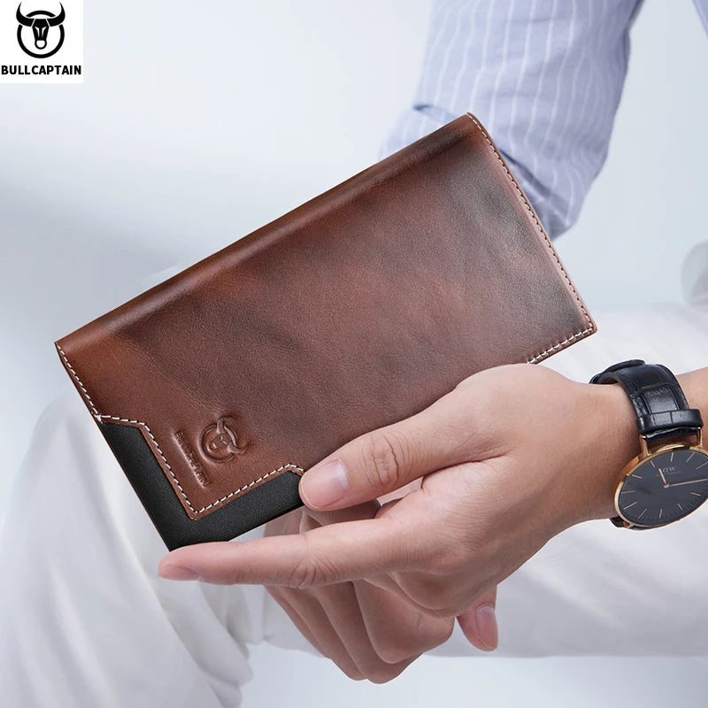Portefeuille long homme en cuir véritable RFID avec compartiment téléphone et grande capacité — photo 1