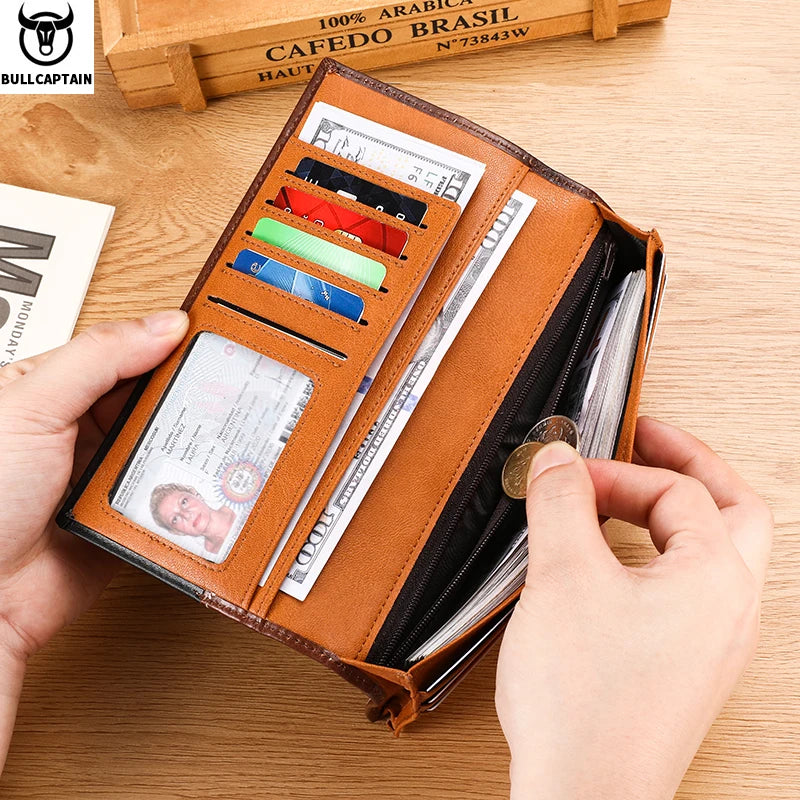 Portefeuille long homme en cuir véritable RFID avec compartiment téléphone et grande capacité — photo 2
