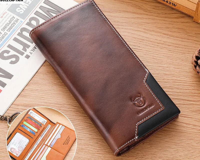 Portefeuille long homme en cuir véritable RFID avec compartiment téléphone et grande capacité — photo 3