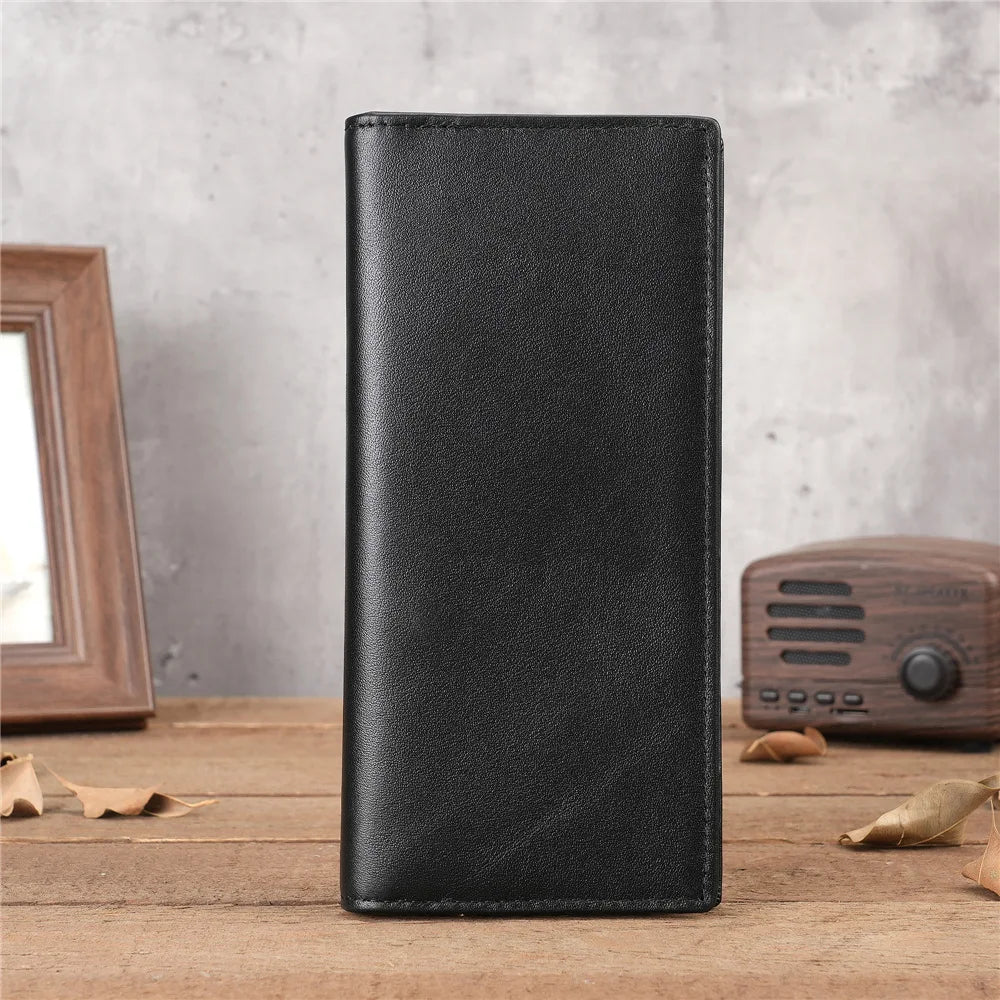 Portefeuille long homme en cuir véritable RFID avec porte-cartes et poche monnaie zippée — photo 2