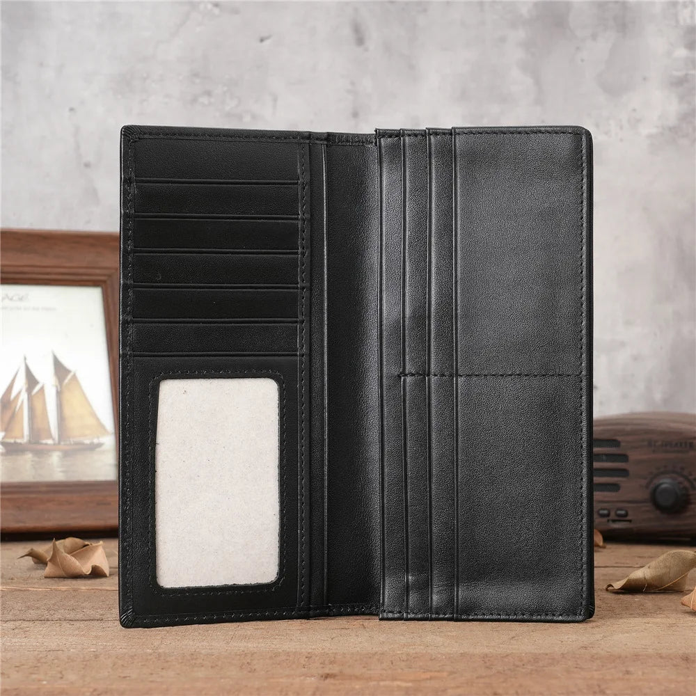 Portefeuille long homme en cuir véritable RFID avec porte-cartes et poche monnaie zippée — photo 3