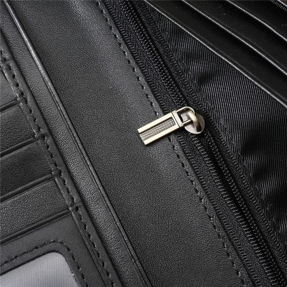 Portefeuille long homme en cuir véritable RFID avec porte-cartes et poche monnaie zippée — photo 4
