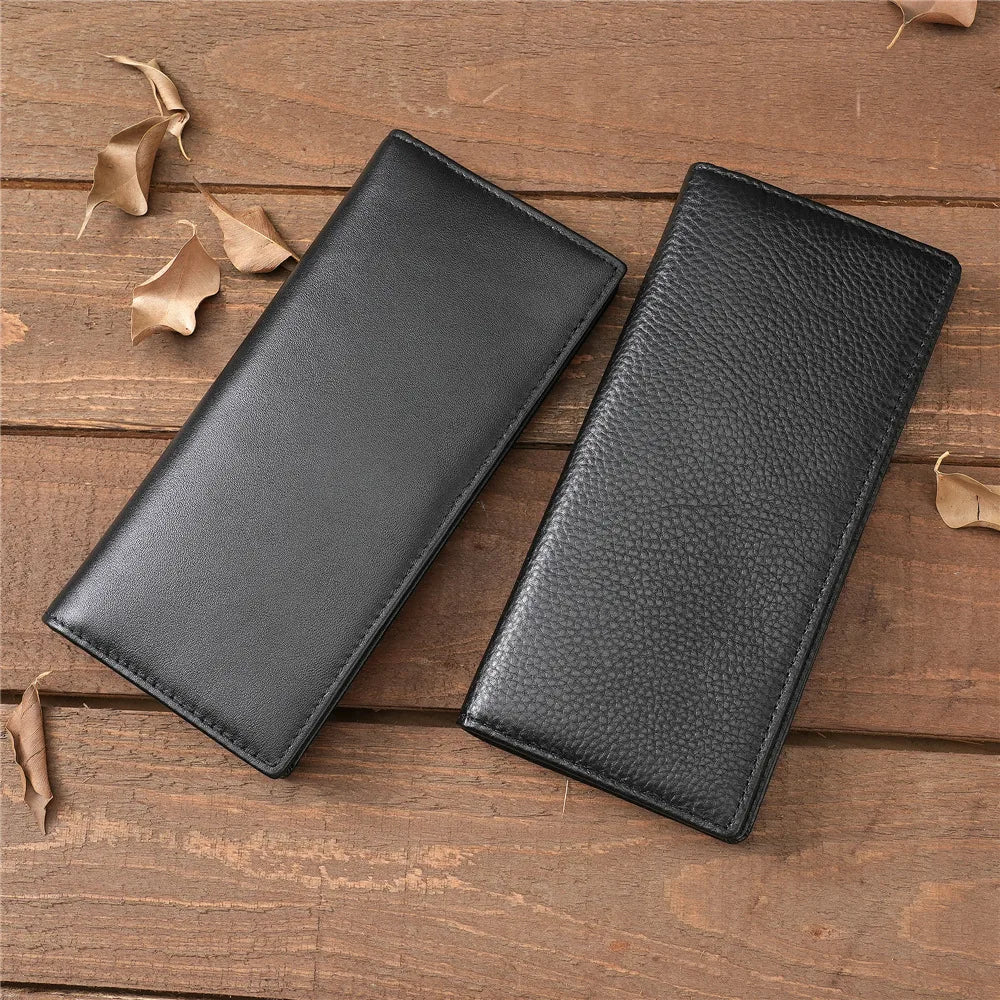 Portefeuille long homme en cuir véritable RFID avec porte-cartes et poche monnaie zippée — photo 6