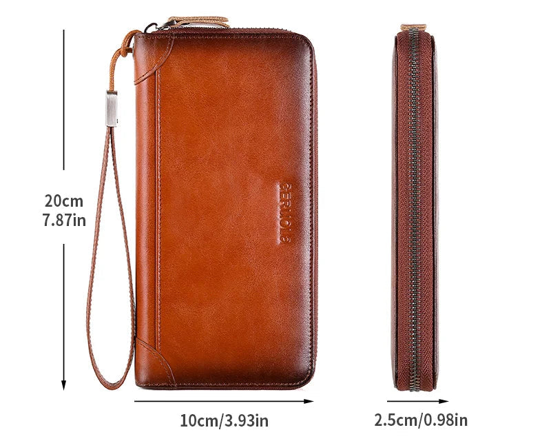 Portefeuille long homme en cuir véritable avec zip, grande capacité et protection RFID — photo 5