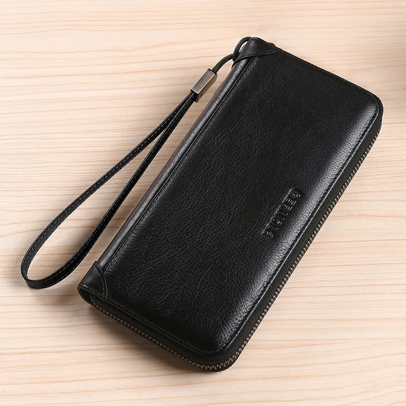 Portefeuille long homme en cuir véritable avec zip, grande capacité et protection RFID — photo 6 Image