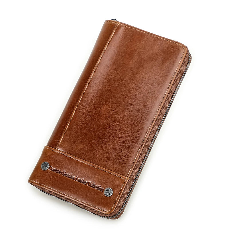 Portefeuille long homme en cuir véritable avec RFID, zip et compartiment téléphone grande capacité — photo 4