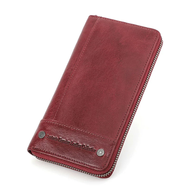Portefeuille long homme en cuir véritable avec RFID, zip et compartiment téléphone grande capacité — photo 5