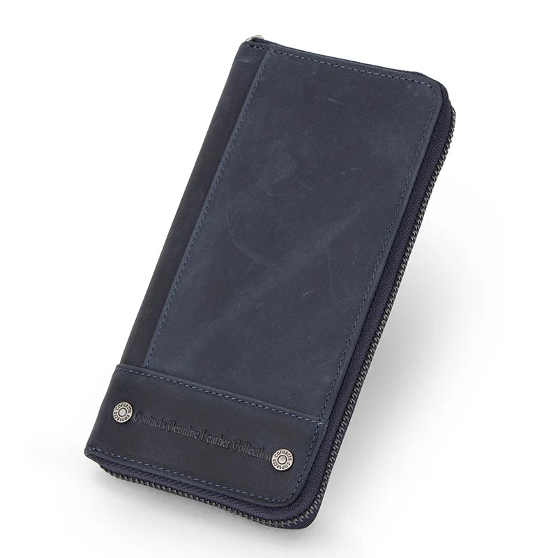 Portefeuille long homme en cuir véritable avec RFID, zip et compartiment téléphone grande capacité — photo 6