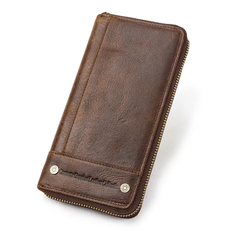 Portefeuille long homme en cuir véritable avec RFID, zip et compartiment téléphone grande capacité — photo 7