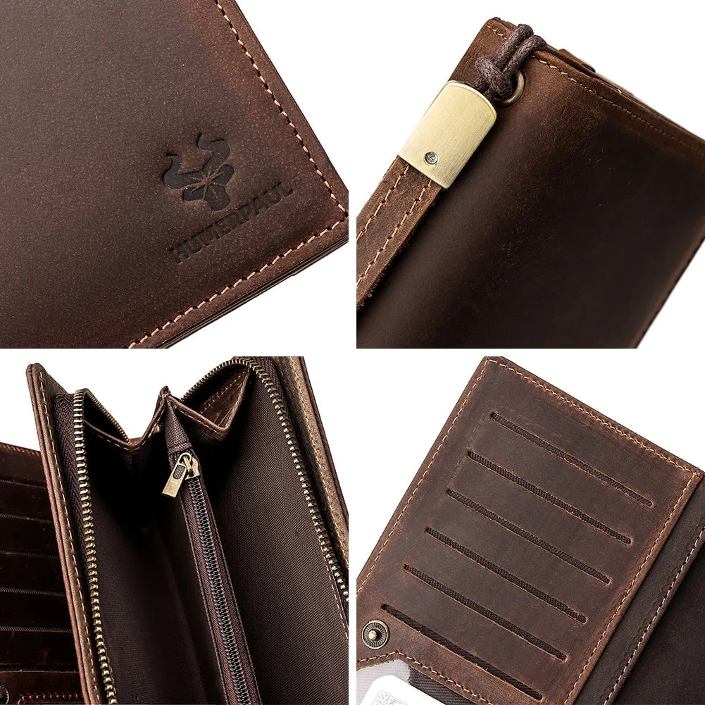 Portefeuille long homme en cuir véritable avec RFID, zip et compartiment téléphone — photo 2