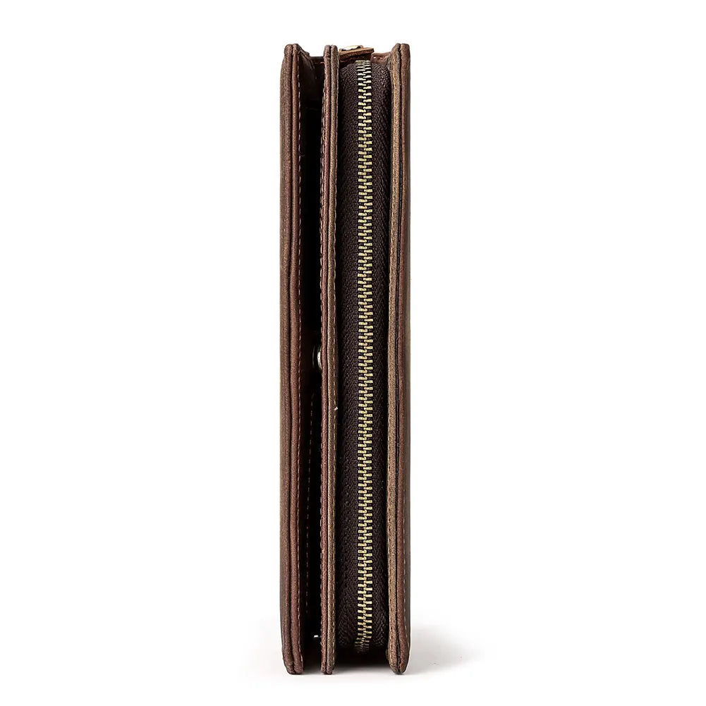 Portefeuille long homme en cuir véritable avec RFID, zip et compartiment téléphone — photo 4