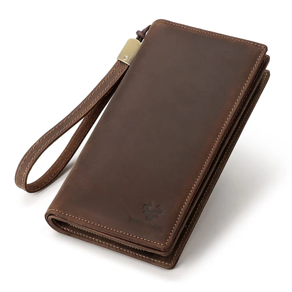 Portefeuille long homme en cuir véritable avec RFID, zip et compartiment téléphone — photo 5 Image