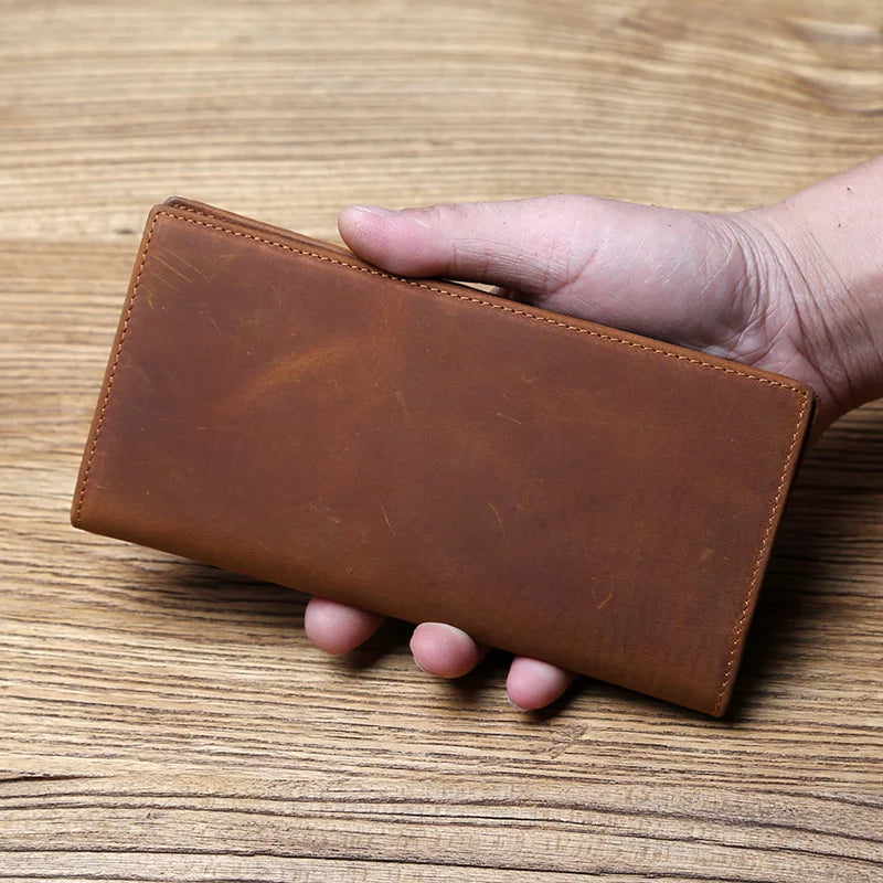Portefeuille long homme en cuir véritable vintage avec porte-cartes et compartiment téléphone — photo 1