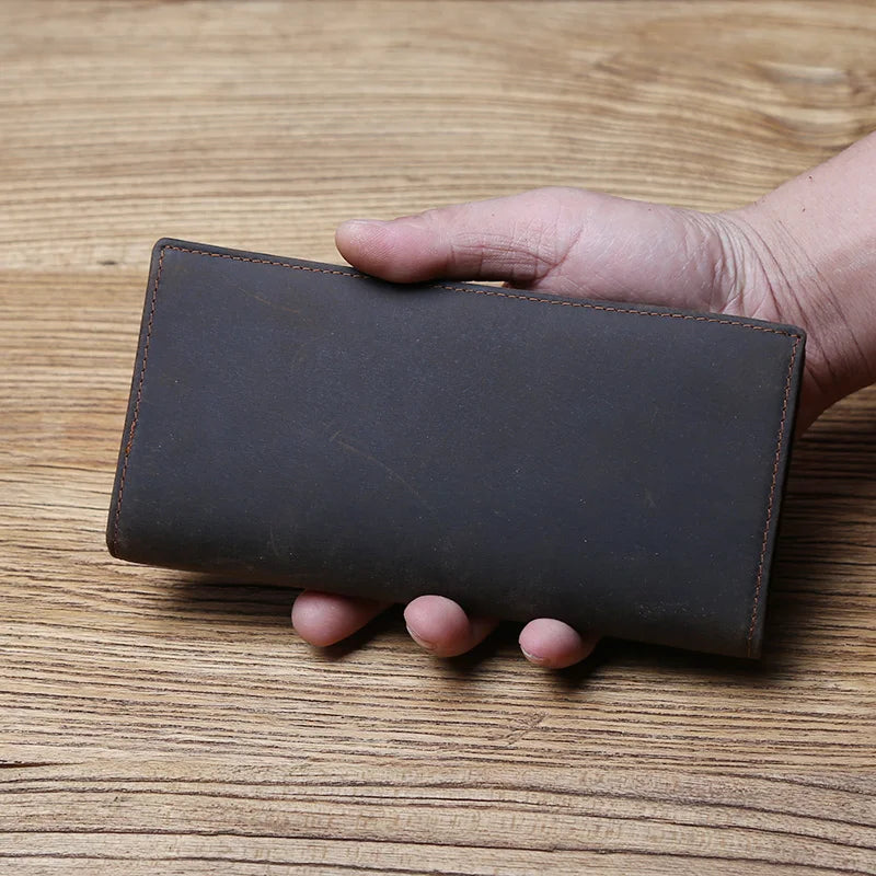Portefeuille long homme en cuir véritable vintage avec porte-cartes et compartiment téléphone — photo 3
