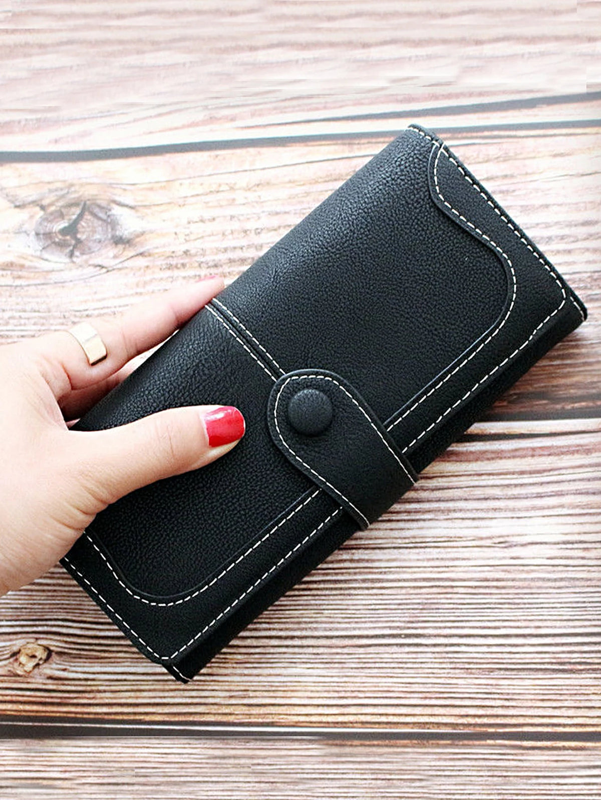 Portefeuille long grande capacité en cuir PU avec 17 fentes cartes — photo 2