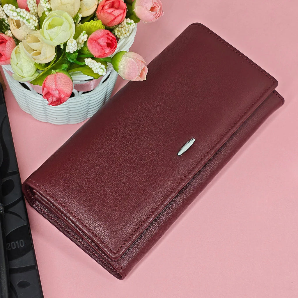 Portefeuille long femme en cuir véritable bordeaux avec zip et grande capacité élégante — photo 1
