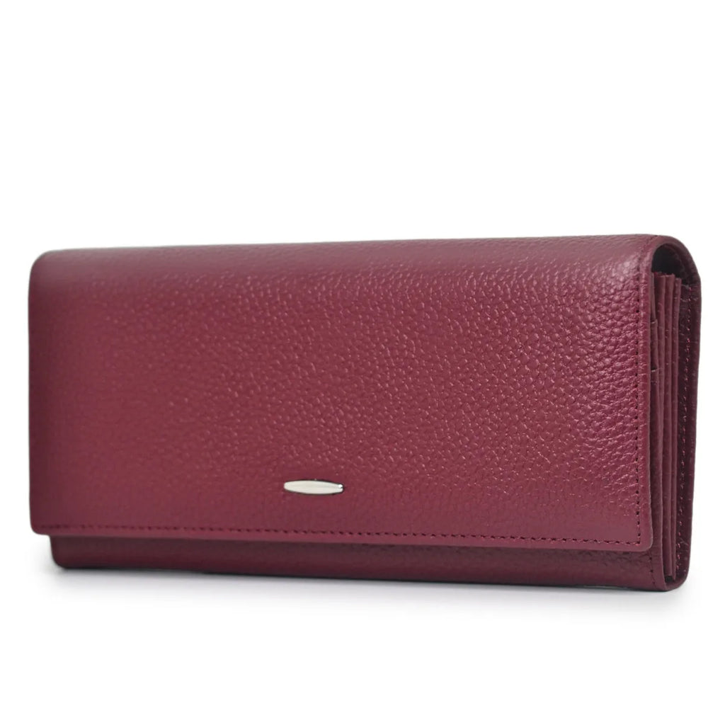 Portefeuille long femme en cuir véritable bordeaux avec zip et grande capacité élégante — photo 7