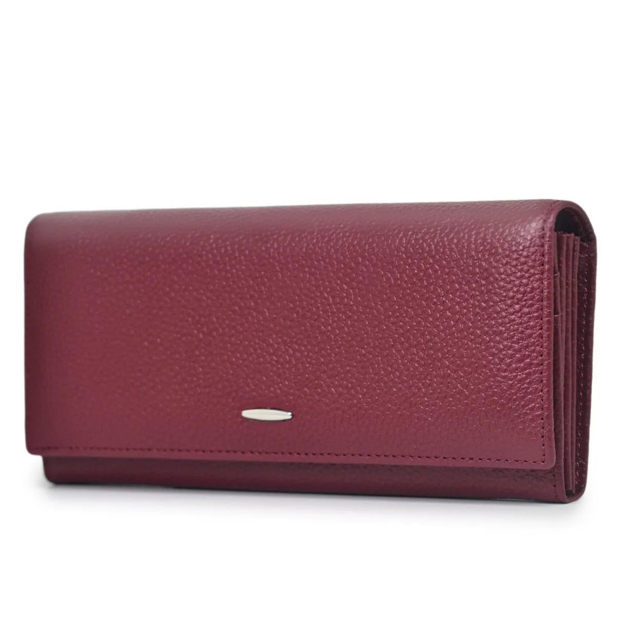 Portefeuille long femme en cuir véritable bordeaux avec zip et grande capacité élégante — photo 7