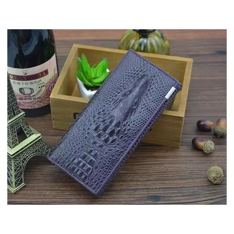 Portefeuille long femme en cuir véritable motif crocodile avec fermeture zippée élégante — photo 4