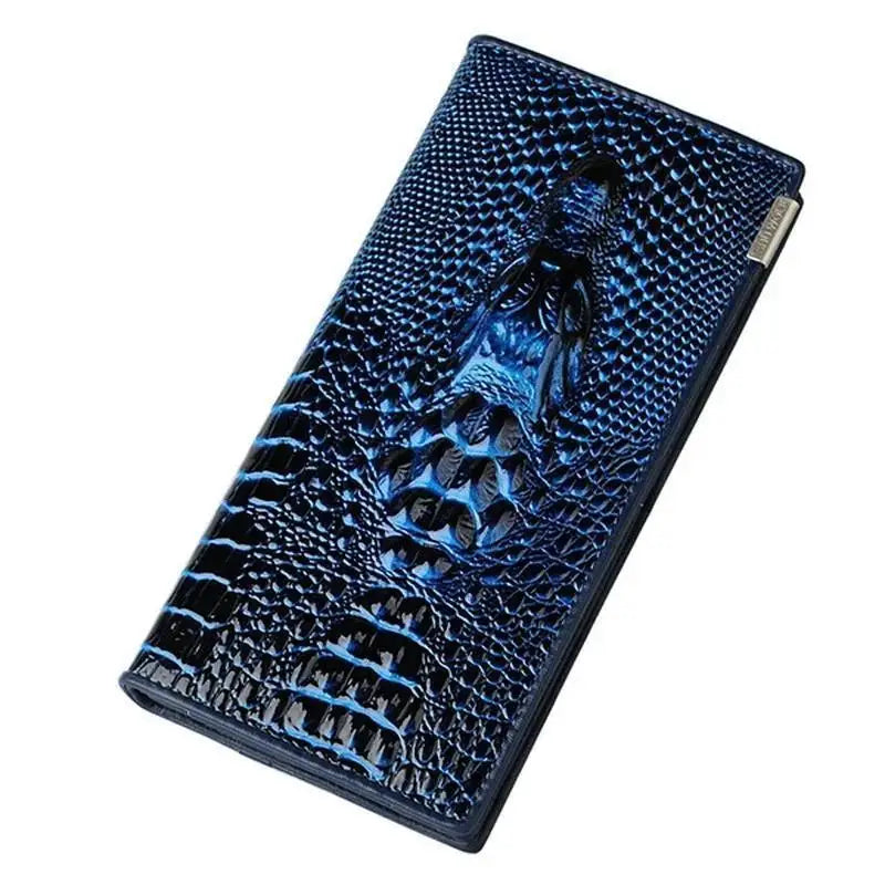 Portefeuille long femme en cuir véritable motif crocodile avec fermeture zippée élégante — photo 5