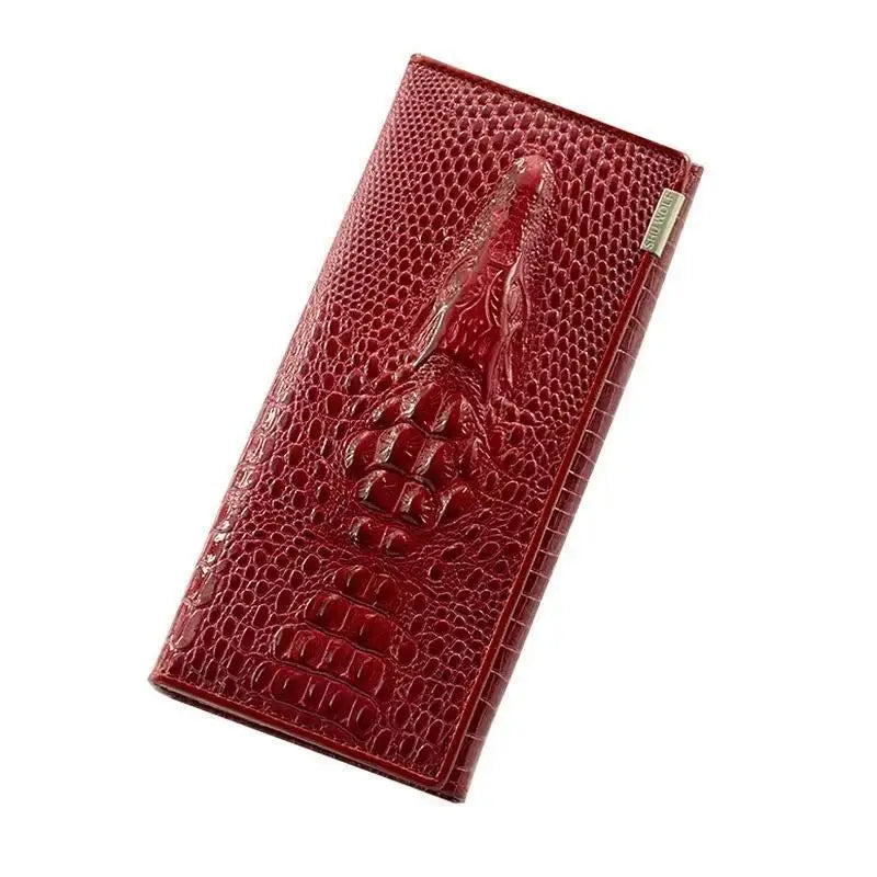 Portefeuille long femme en cuir véritable motif crocodile avec fermeture zippée élégante — photo 6
