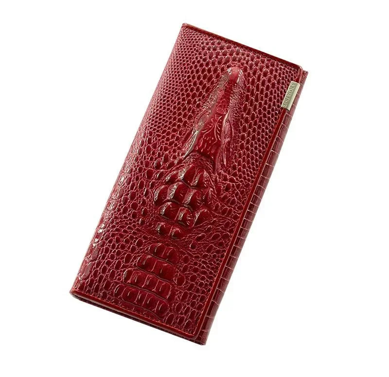 Portefeuille long femme en cuir véritable motif crocodile avec fermeture zippée élégante — photo 7