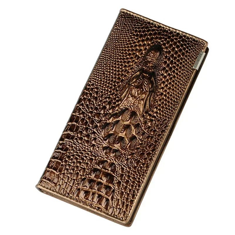 Portefeuille long femme en cuir véritable motif crocodile avec fermeture zippée élégante — photo 9
