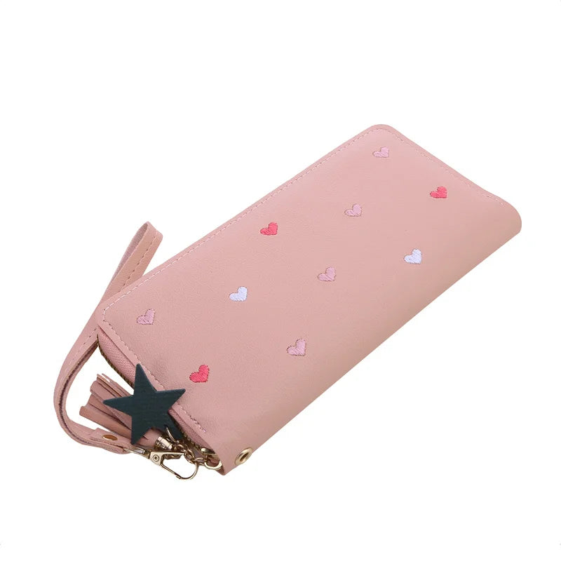 Portefeuille long pour femme en cuir pu souple à motifs cœurs — photo 4