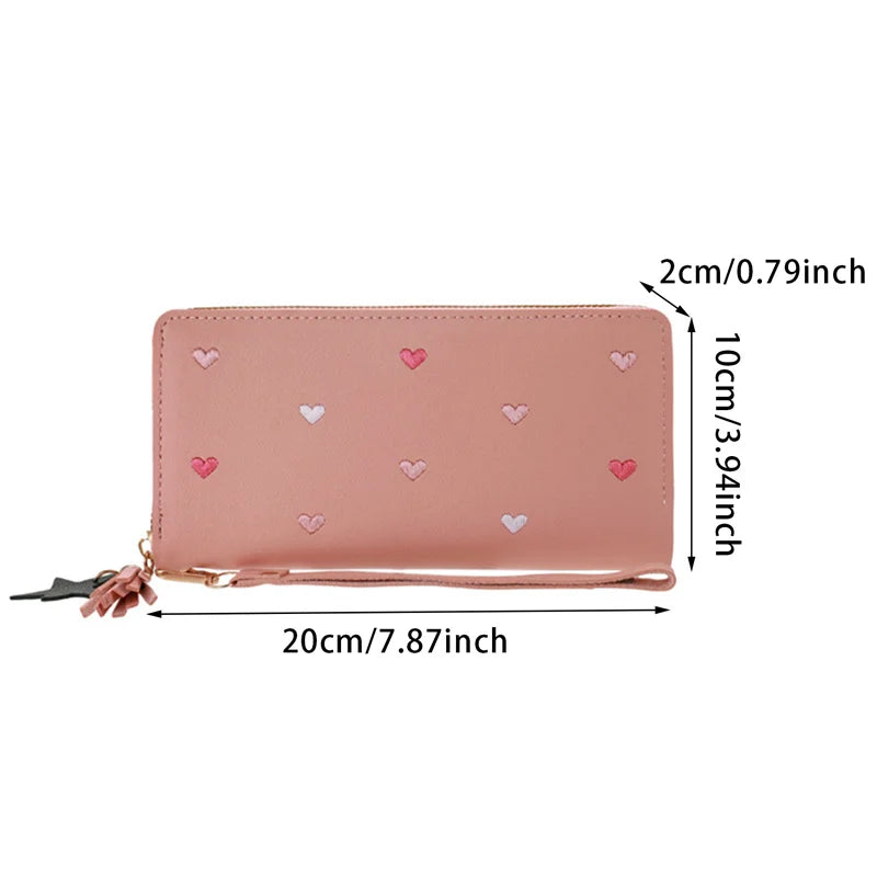 Portefeuille long pour femme en cuir pu souple à motifs cœurs — photo 6