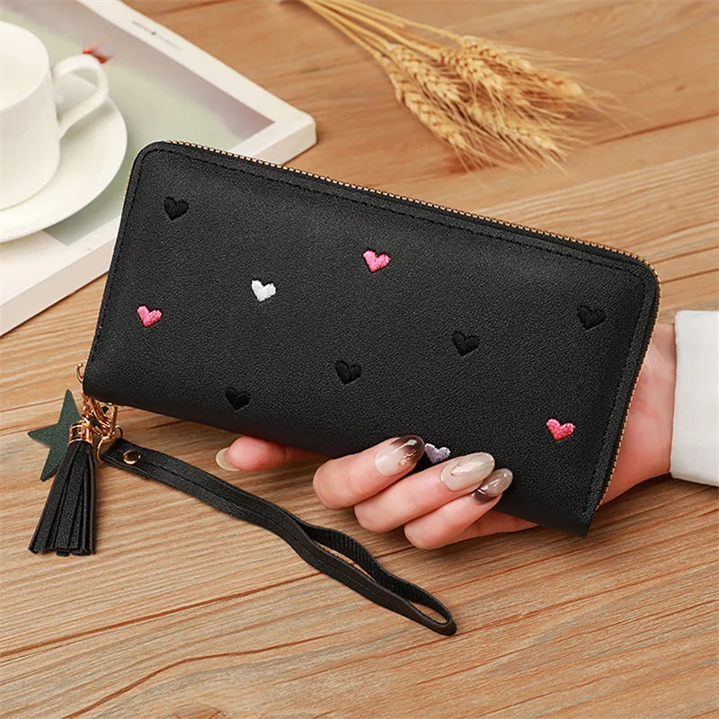 Portefeuille long pour femme en cuir pu souple à motifs cœurs — photo 7