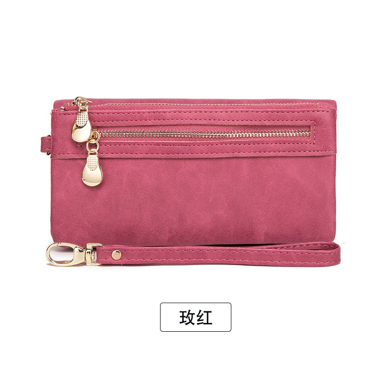 Portefeuille long femme en cuir PU double zip avec grande capacité et dragonne pratique — photo 10
