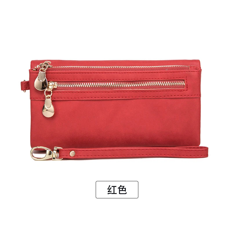 Portefeuille long femme en cuir PU double zip avec grande capacité et dragonne pratique — photo 11