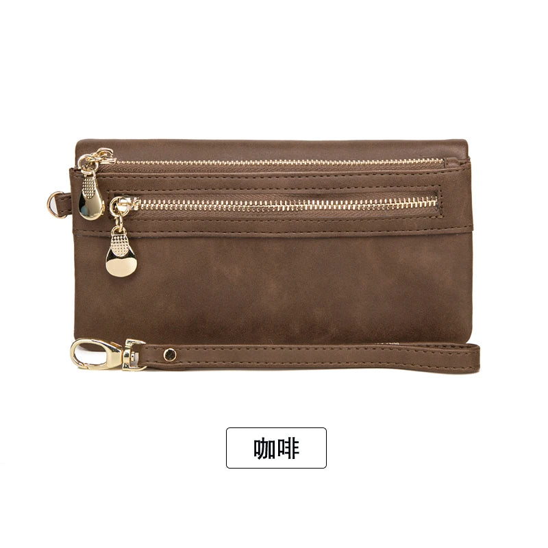 Portefeuille long femme en cuir PU double zip avec grande capacité et dragonne pratique — photo 12