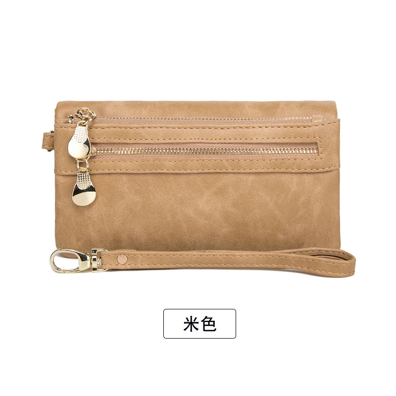 Portefeuille long femme en cuir PU double zip avec grande capacité et dragonne pratique — photo 13
