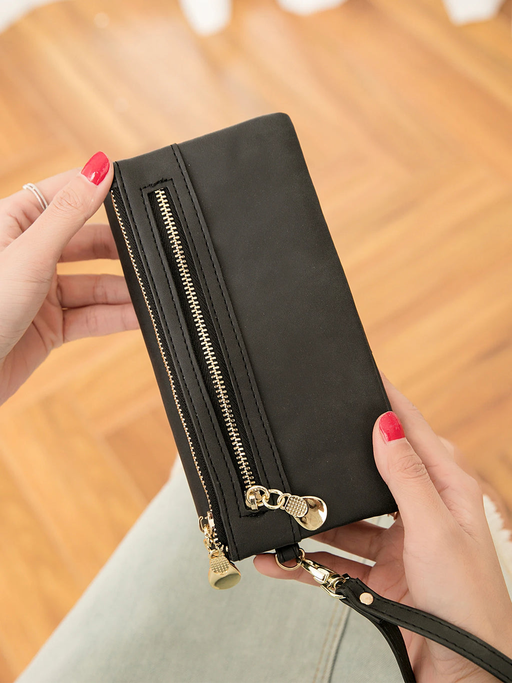 Portefeuille long femme en cuir PU double zip avec grande capacité et dragonne pratique — photo 5