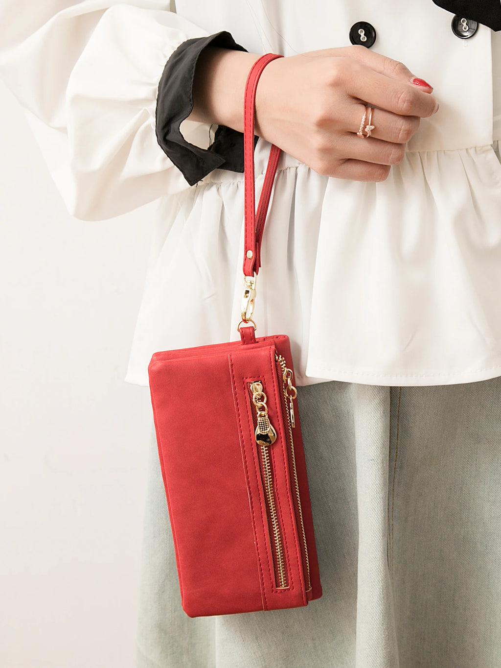 Portefeuille long femme en cuir PU double zip avec grande capacité et dragonne pratique — photo 6