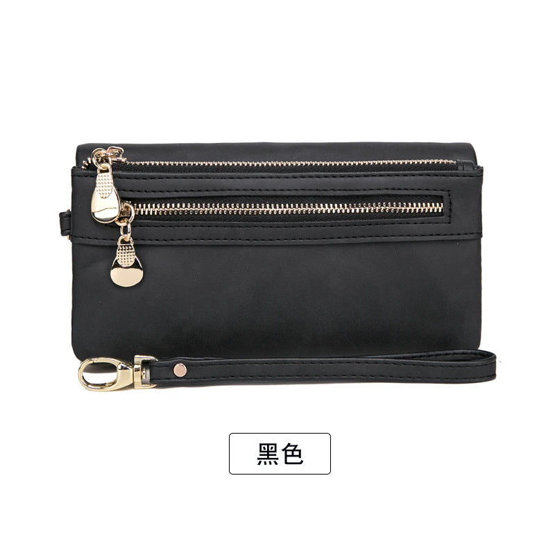 Portefeuille long femme en cuir PU double zip avec grande capacité et dragonne pratique — photo 7