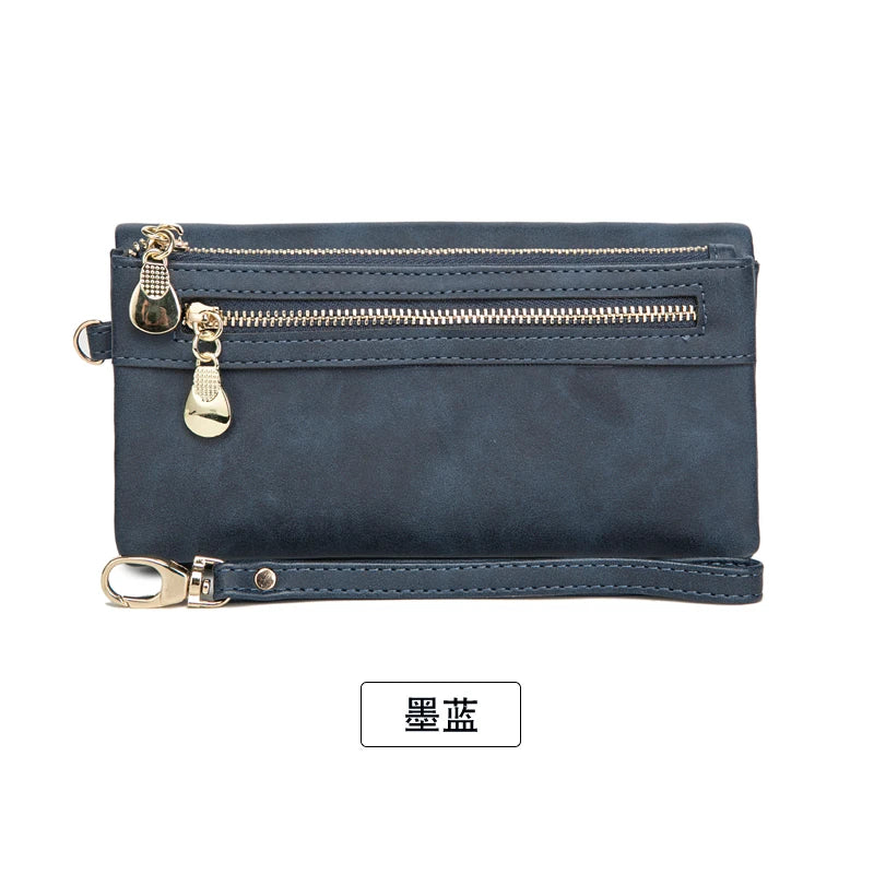 Portefeuille long femme en cuir PU double zip avec grande capacité et dragonne pratique — photo 8
