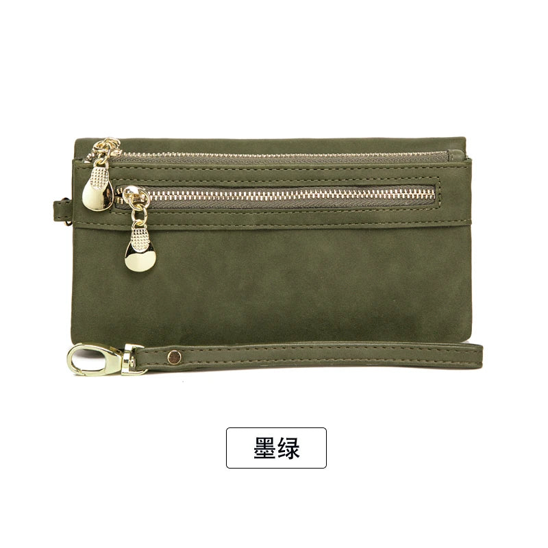 Portefeuille long femme en cuir PU double zip avec grande capacité et dragonne pratique — photo 9
