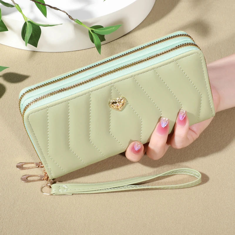 Portefeuille long femme en cuir PU avec double zip, dragonne et grande capacité élégante — photo 4