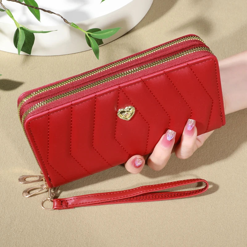 Portefeuille long femme en cuir PU avec double zip, dragonne et grande capacité élégante — photo 6