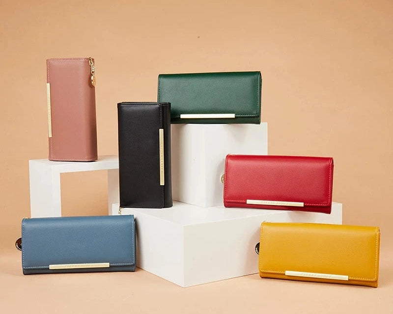 Portefeuille long femme en cuir PU grande capacité avec fermeture zippée et compartiments multiples — photo 1