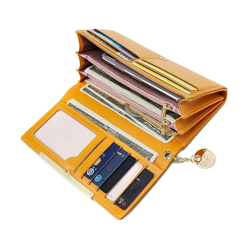 Portefeuille long femme en cuir PU grande capacité avec fermeture zippée et compartiments multiples — photo 2