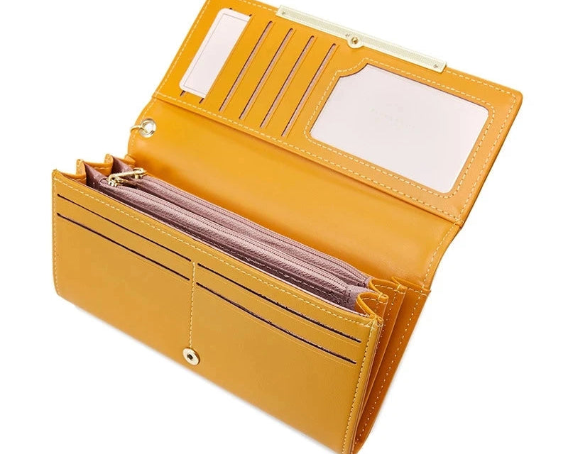 Portefeuille long femme en cuir PU grande capacité avec fermeture zippée et compartiments multiples — photo 5 Image