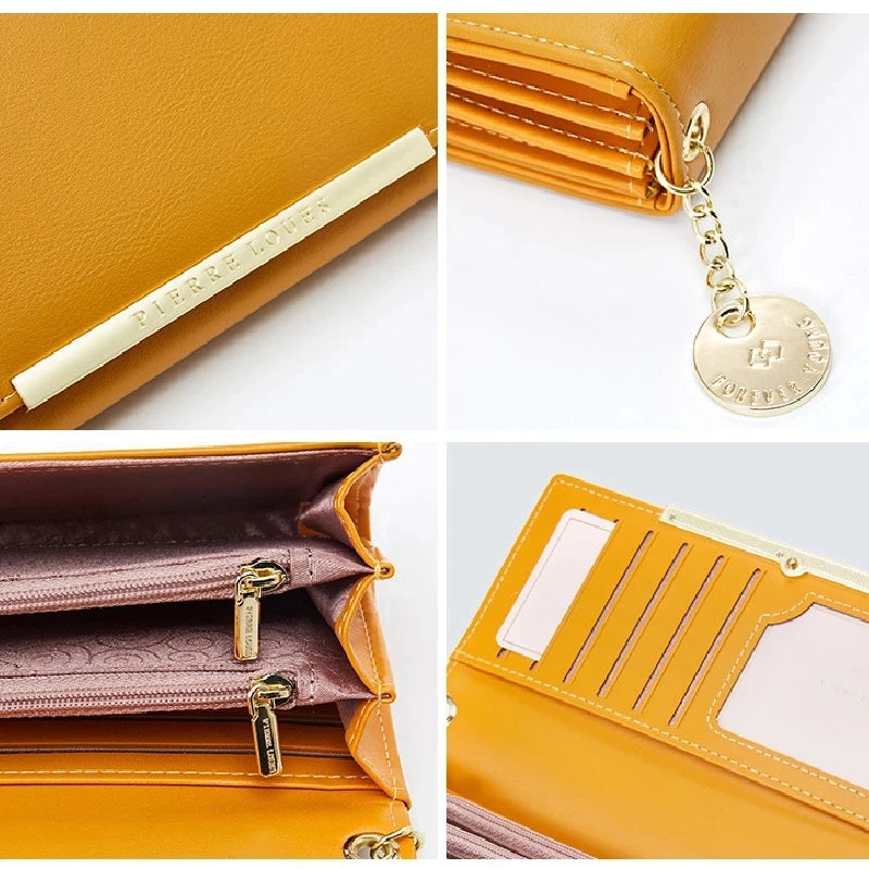 Portefeuille long femme en cuir PU grande capacité avec fermeture zippée et compartiments multiples — photo 6