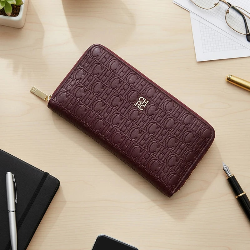 Portefeuille long femme en cuir PU avec fermeture zippée et grande capacité élégante — photo 4