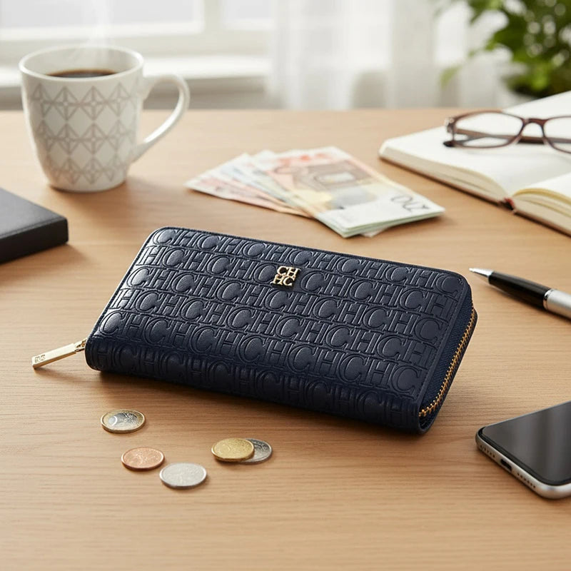 Portefeuille long femme en cuir PU avec fermeture zippée et grande capacité élégante — photo 5 Image