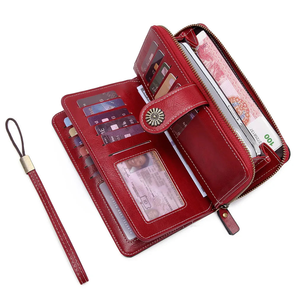 Portefeuille long femme en cuir PU multifonction avec zip, rabat et grande capacité élégante — photo 1
